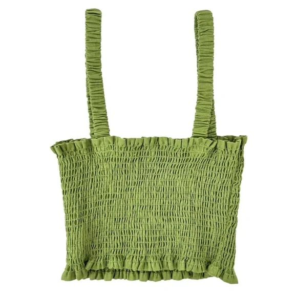 Reformation Vera Linen 2 Piece Set - Green Smocked Top & Matching Cropped Pants - Picture 3 of 12